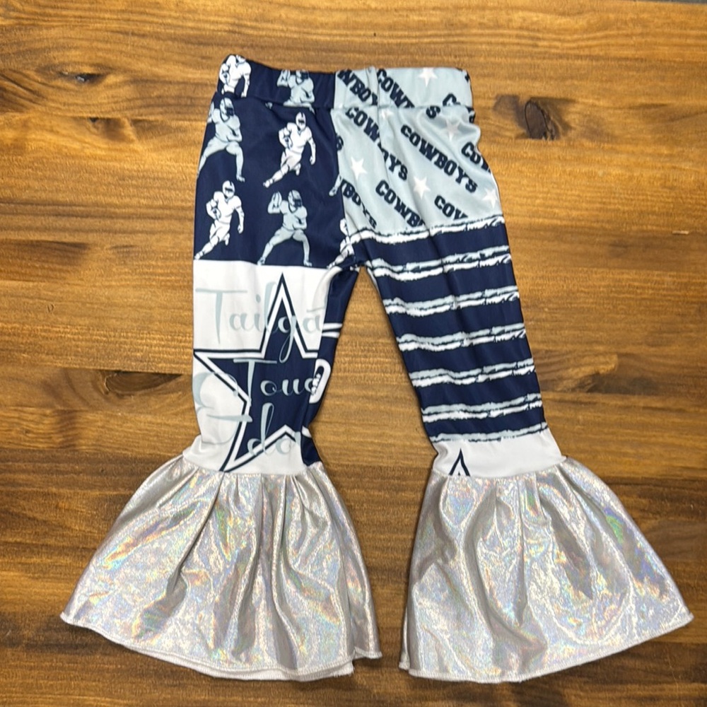 LITTLE SOUTHERN SWAG COWBOYSBlue and Silver Leggings with Flared Bottoms 12-18
